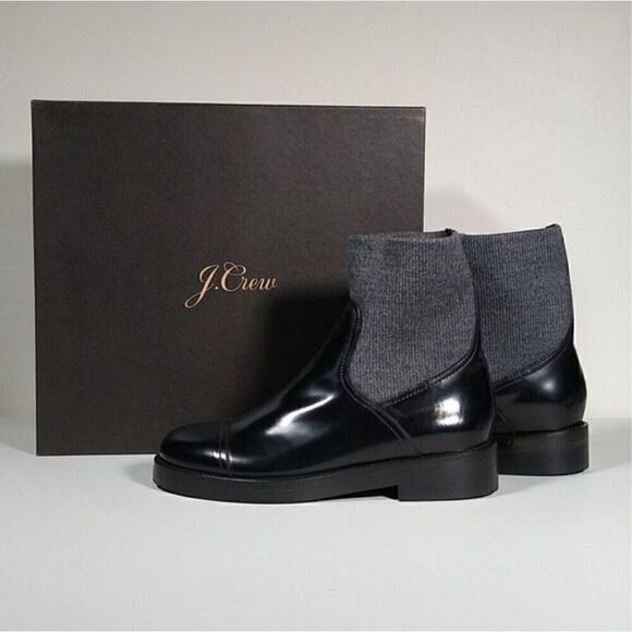 J.Crew Rib-cuff boots in Italian leather Black Gray Size 7.5 NWB - Picture 11 of 14